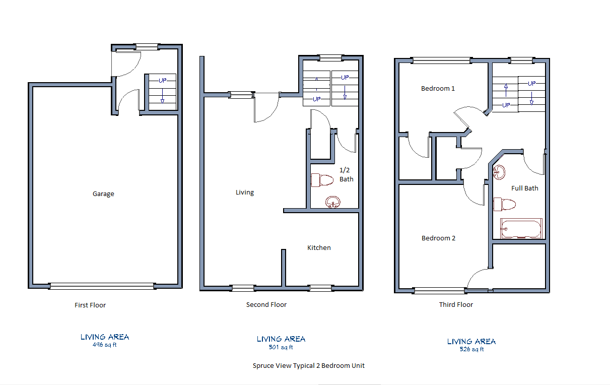 Floor plan for 2 beds, 1 bath, 1044 sqft